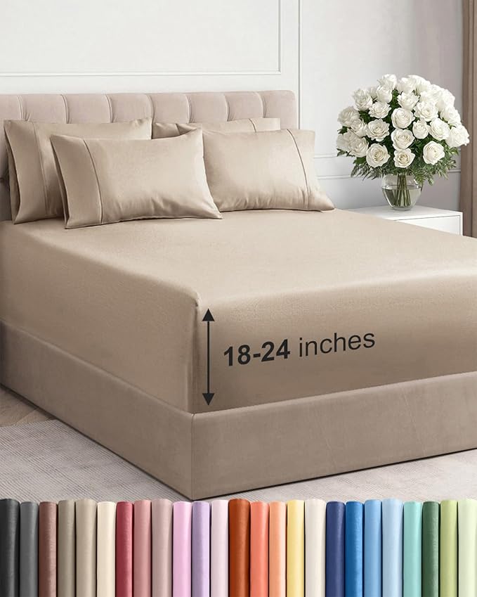 Extra Deep Full Sheet Set - 6 Piece Breathable and Cooling Sheets - Hotel Luxury Bedding for Women, Men, Kids & Teens - Easy & Secure Fit - Soft, Wrinkle Free and Comfy - Extra Deep Pockets - Cream