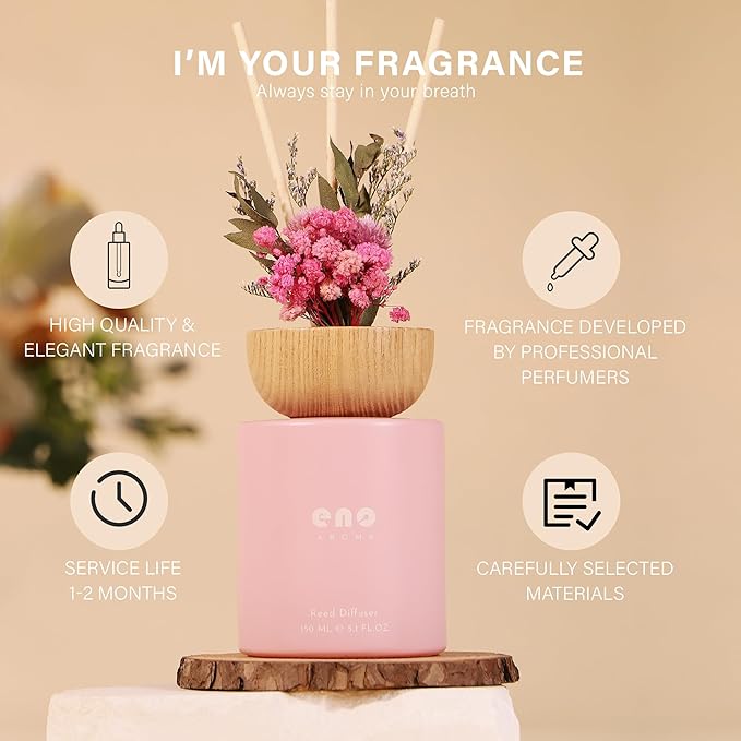 Watermelon Soda Reed Diffuser Set with Dried Flowers, 5.1oz Essential Oil Home Fragrance, Long Lasting Air Freshener for Bathroom Shelf Decor, Housewarming Gift