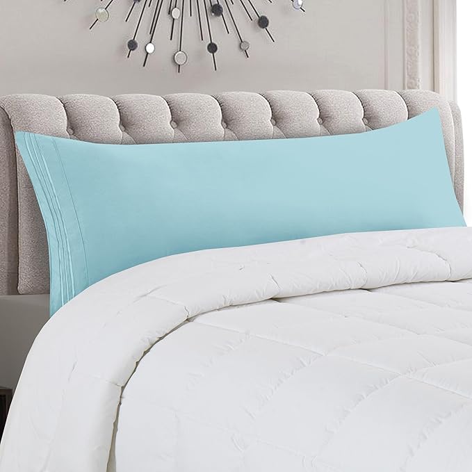 Mocassi 1-Piece Premium Body Pillowcase 1800 Series Hotel Quality Microfiber - Soft and Breathable with 3-Line Embroidery Wrinkle and Stain Resistant, Easy Care, 21" x 54", Aqua Blue