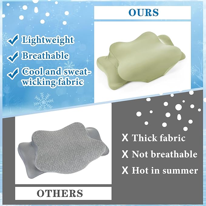 Hahafelt Cooling Cervical Pillowcase Cover with Envelope Closure (Only Pillow Case) Ergonomic Neck Pillowcase Smooth Soft Cool Pillow Cover for Side Back Stomach Sleepers (Sage Green,Queen Size)