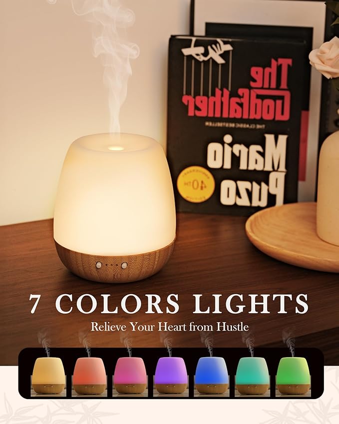 Essential Oil Diffuser - 2.4MHz Ultrasonic Glass & Bamboo Diffuser with Pulse/Continuous Mist & Night Light, Waterless Auto-Off, Silent Aroma Diffuser for Home, Office, Yoga, Spa, Gifts & Home Decor.