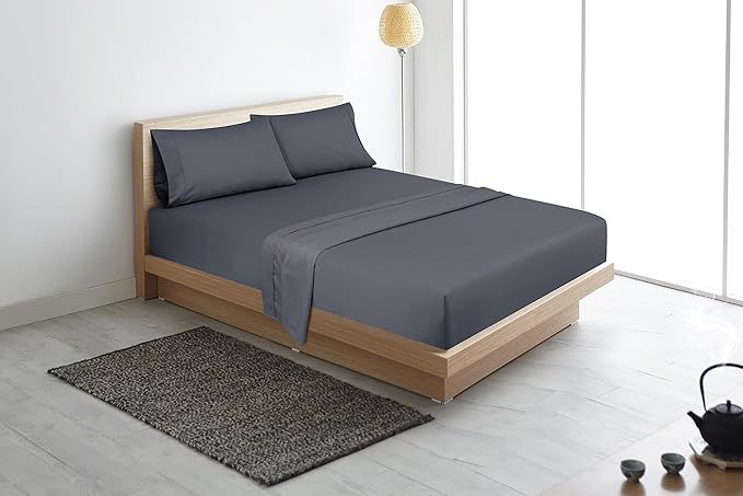 ROYALE LINENS 400 Thread Count 100% American Grown Cotton 4 Piece Sateen King Sheet Set - 1 Fitted Sheet, 1 Flat Sheet, 2 Pillow case - Grey King Bedsheet - Cotton Sheets - (King, Spanish Slate)