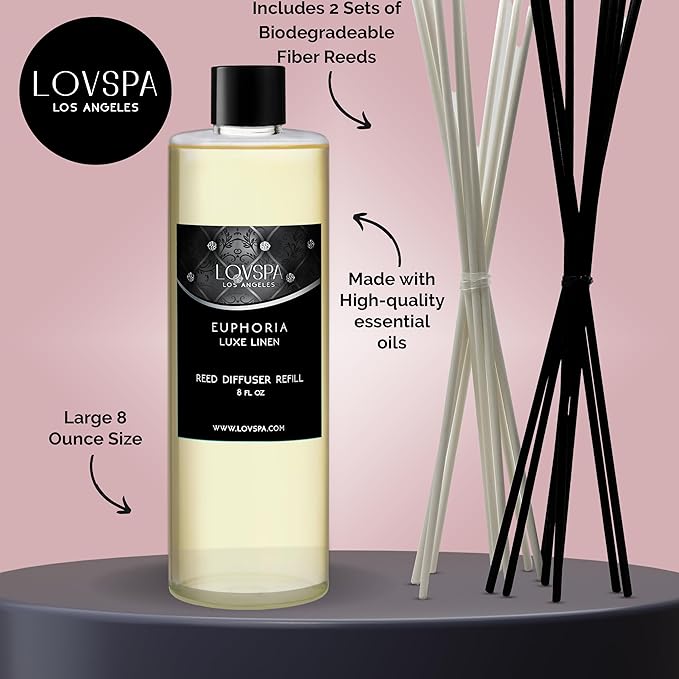 Euphoria Luxe Linen Diffuser Oil - Essential Oils for Diffuser Refill & Air Freshener Room Spray - Long-Lasting & Natural Home Fragrance, Scented Oil for Diffusers, USA Made, 8 oz