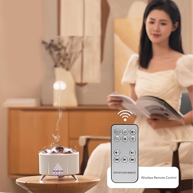 Flame Essential Oil Diffuser, 350ML Ultrasonic Flame Oil Diffuser, Up to 24H of Continuous,Waterless Auto Off Diffusers,White