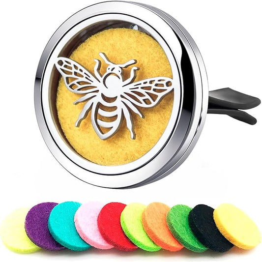 Bee Portable Car Vent Clip Diffuser for Essential Oils,Stainless Steel Vent Holders with 10 Felt Pads Each, Set for Family Vehicles