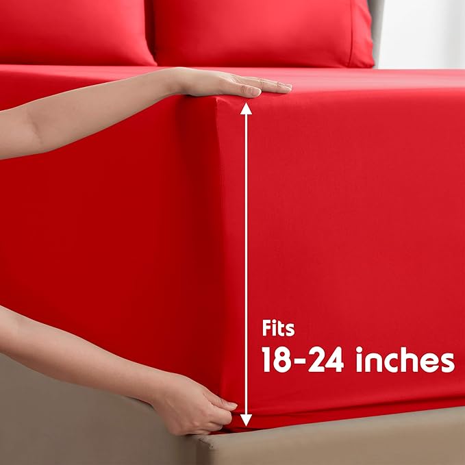 Nestl Extra Deep Cal King Sheet Set - 6 Piece Breathable & Cooling Sheets - Hotel Luxury Bedding Set w/18-24 Inch Deep Pockets - Easy & Secure Fit - Super Soft, Wrinkle Free & Comfy - Red