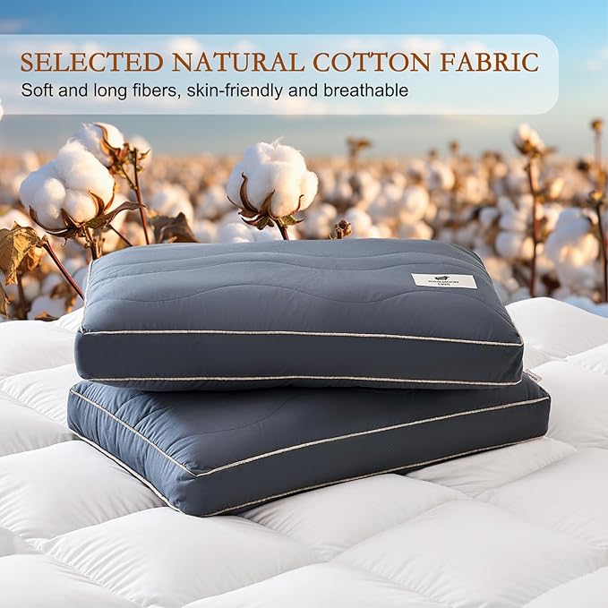 YOUR MOON Natural Soft Wool Pillow Queen Size, Support Soft Bed Pillows for Sleeping, Premium Australian Wool Filling with 100% Cotton Cover, Down Alternative Pillows (Gray)