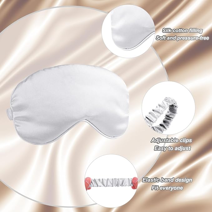 PATIKIL Silk Sleep Mask, 2 Pack Soft Satin Eye Protective Mask Blackout Eye Cover with Elastic Straps for Side Sleeping Women Men Travel, White