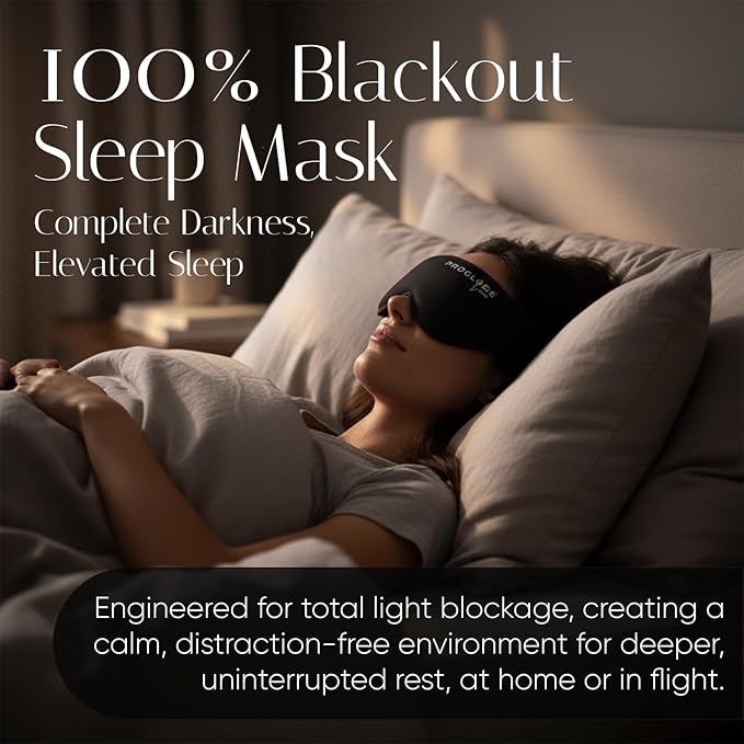 Proglobe Luxe Luxury Sleep Mask for Back & Side Sleepers, 100% Light Blocking 3D Eye Mask with Zero Pressure Eye Cups, Lash-Friendly, Soft Breathable Night Mask for Travel & Naps, Black