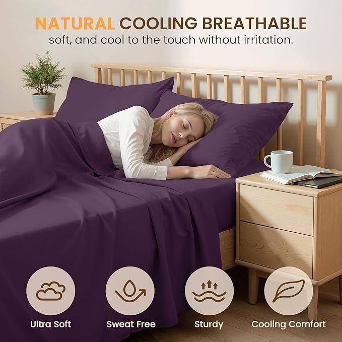 Twin 3 Piece Bed Sheet Set - Ultra Imitation Cotton-Premium Breathable & Cooling Sheets - Hotel Luxury Bed Sheets Deep Pocket up to 15"- Wrinkle, Fade, Stain Resistant (Purple, Twin)