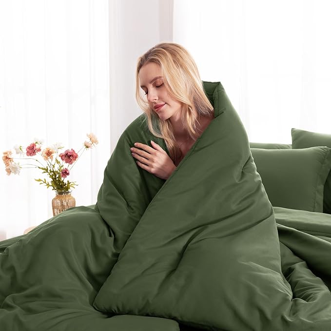 CozyLux King Size Comforter Set Olive Green, 7 Pieces Bed in a Bag King Comforter Set with Sheets, Luxury Bedding Sets with Down Alternative Comforter, Fitted Sheet, Flat Sheet, Pillowcases & Shams