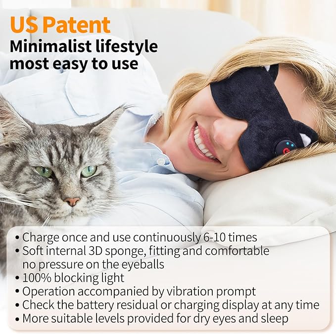 Cordless Heated Eye mask,Cute Sleep Eye mask for Women,USB Rechargeable Heating Eye pad with Battery Indicators,Warm Eye Compress for Relief Dry Eyes,Stye,Electric Portable Gift (Black)