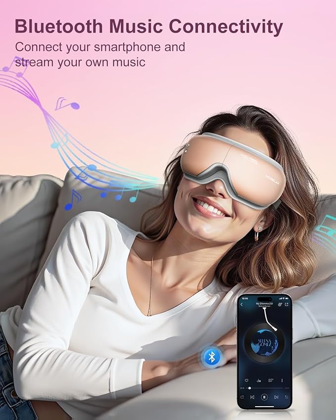 Morelax Eye Massager with Heat & Bluetooth Music, Birthday Gifts for Women, Reduce Eye Strain, Headache Relief and Improve Sleep, Eye Care Gift（Pink）