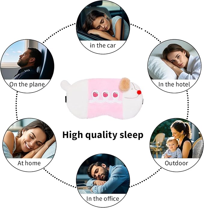 PERFECTSIGHT Sleep Eye Masks, Cute Sleep Eye Cover Lightweight Adjustable Eyeshade Mask Cover for Women Men Sleep Travel Nap, Strawberry Dachshund