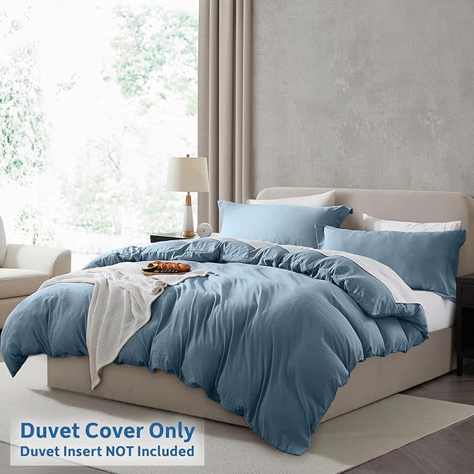Nestl Stone Blue Duvet Cover Full Size - Soft Double Brushed Full Size Duvet Cover Set, 3 Piece, with Zipper Closure, 1 Duvet Cover 80x90 inches and 2 Pillow Shams