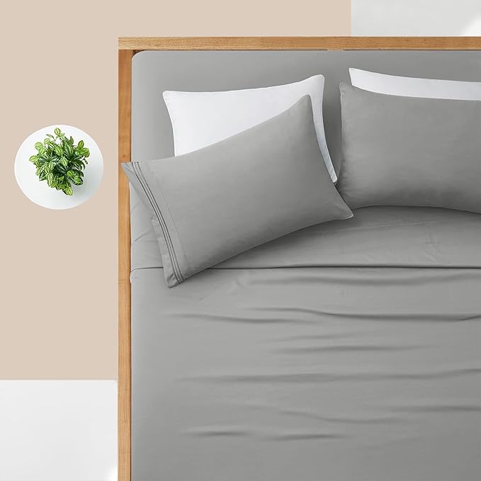 Manyshofu Extra Deep Pocket Twin Sheets Set - Hotel Luxury 1800 Thread Count Sheets & Pillowcases - Kids Bedding Set up to 24" Mattress - Silver Grey Bed Sheets 18-24 Inch Deep Pockets - 3 Piece