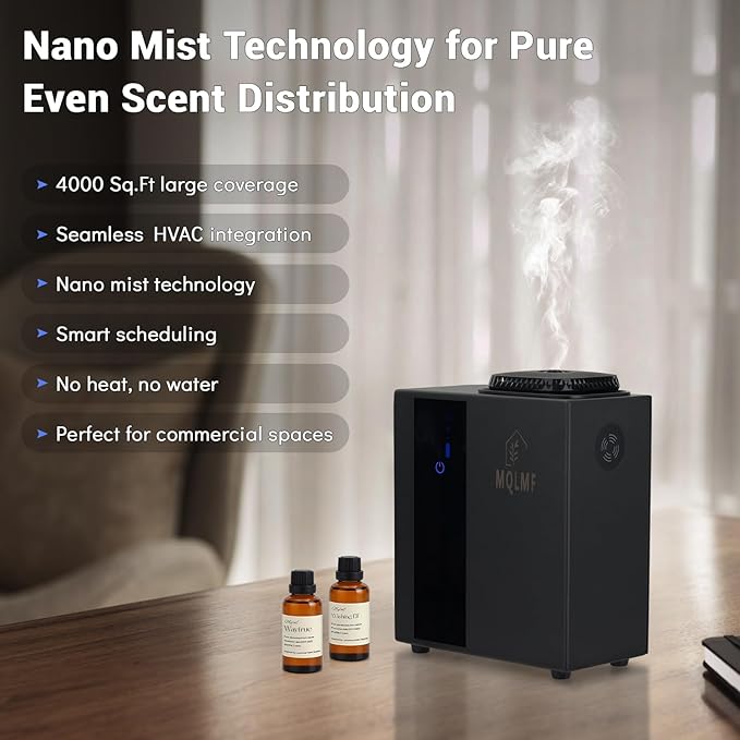 HVAC Diffuser Scent System Whole House - 4500 Sq Ft,Metal,Ultra Quiet,Safety Lock,Bluetooth App,Hotel Commercial Collection Diffuser Machine - Black