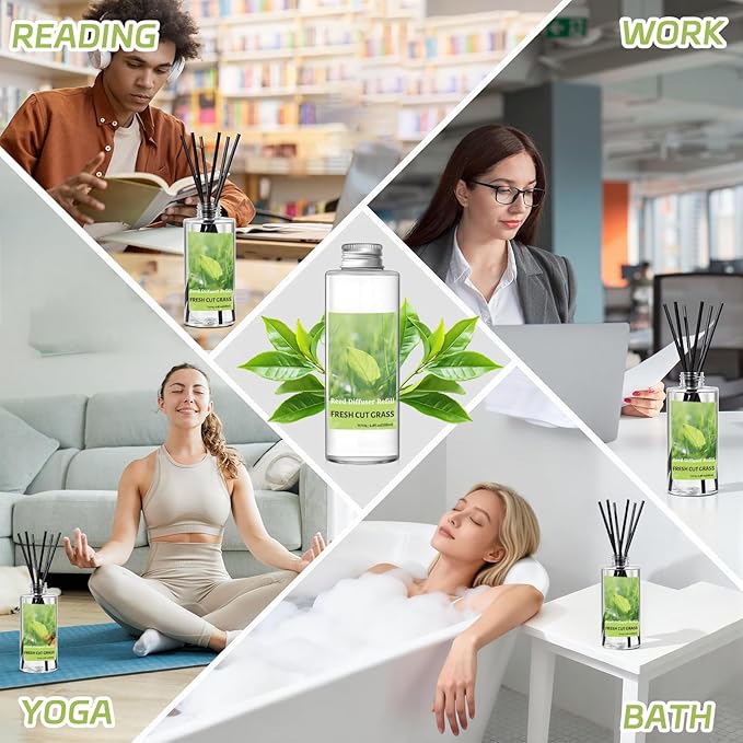 SCENTORINI Reed Diffuser Oil Refill, Fresh Cut Grass Essential Oil 6.76 Fl Oz, Natural Long Lasting Aromatherapy Fragrance Oil for Home Bedroom Bathroom Office Spa Air Freshener Home Decor