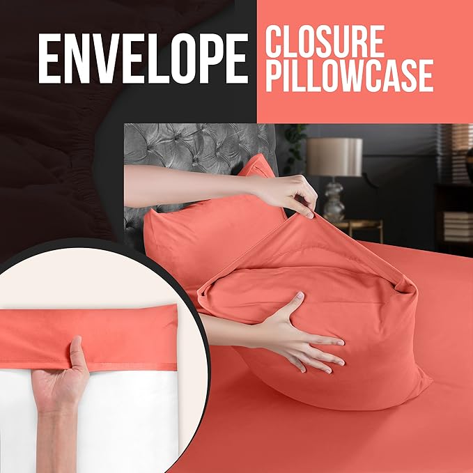 Utopia Bedding Queen Pillow Cases - 4 Pack - Envelope Closure - Soft Brushed Microfiber Fabric - Shrinkage and Fade Resistant Pillow Covers Queen Size 20 X 30 Inches (Queen, Coral)