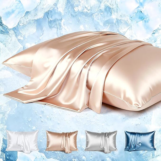 Avolare Cooling Pillow King Size, Arc-Chill 3.0 Cooling Pillow Cases for Hot Sleepers 2 Pack, Gentle on Hair and Skin, Zipper Pillow Cover, Machine Washable, Champagne, 20"x36"
