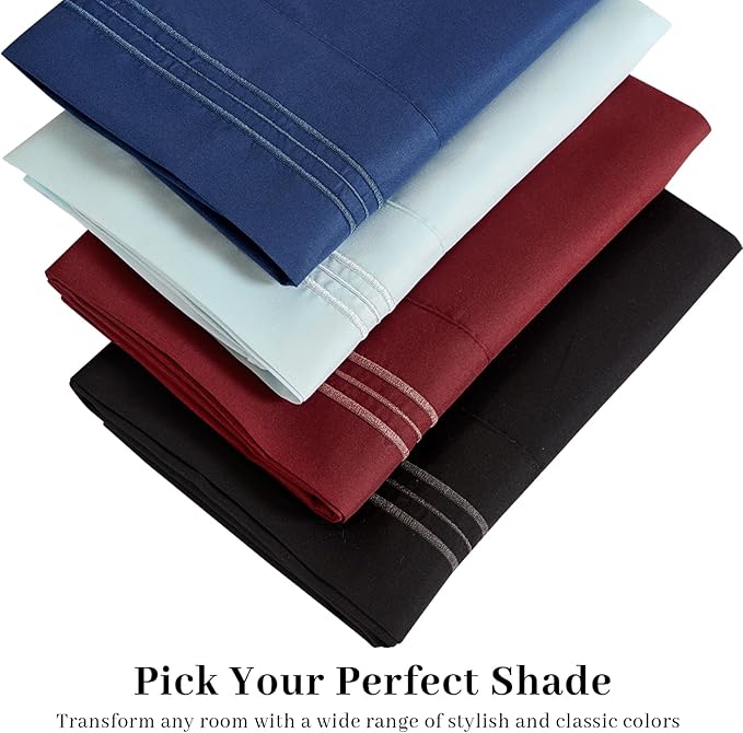 YIYEA Pillow Cases Standard Size Set of 4, Ultra Soft 1800TC Hotel Quality Double Brushed Microfiber Embroidered Pillowcases, Envelope Closure, Fade Resistant (20"x26", Medium Grey)