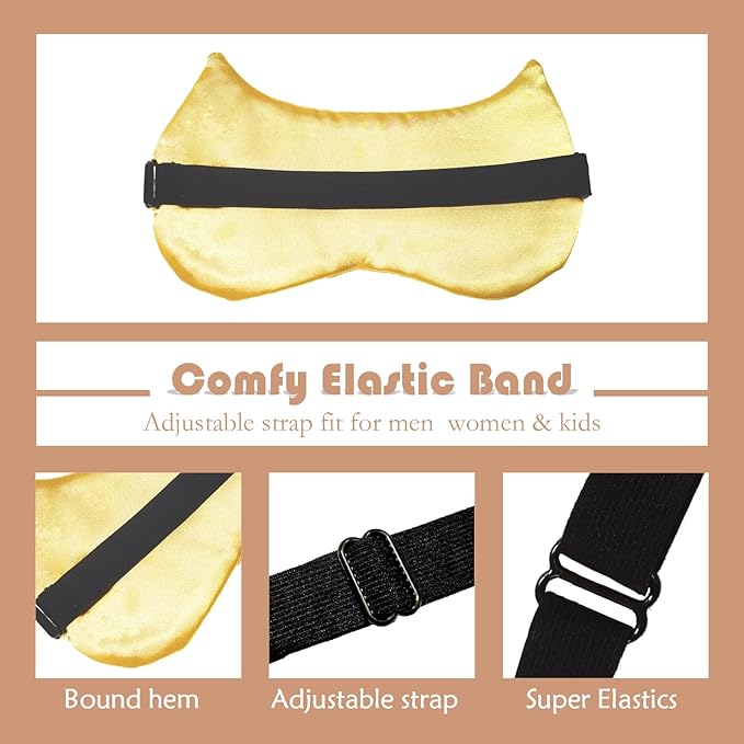 Cute Cat Sleep Mask for Kids (Golden&Black), 2 Pack Silk Sleeping Eye Cover Adjustable Mask Night Eyeshade Cover for Girls Boys Women Men Sleep Travel Party