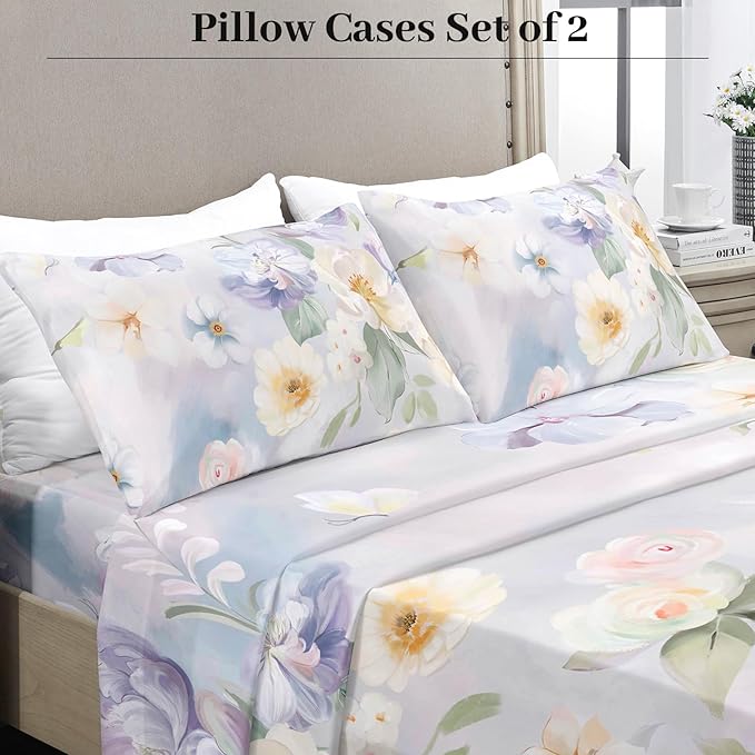 YIYEA King Size Pillow Cases Set of 2, Ultra Soft Double Brushed Microfiber Pillowcases King, Floral Bed Pillow Covers, Fade Resistant, Easy Slip-On (20"x36")