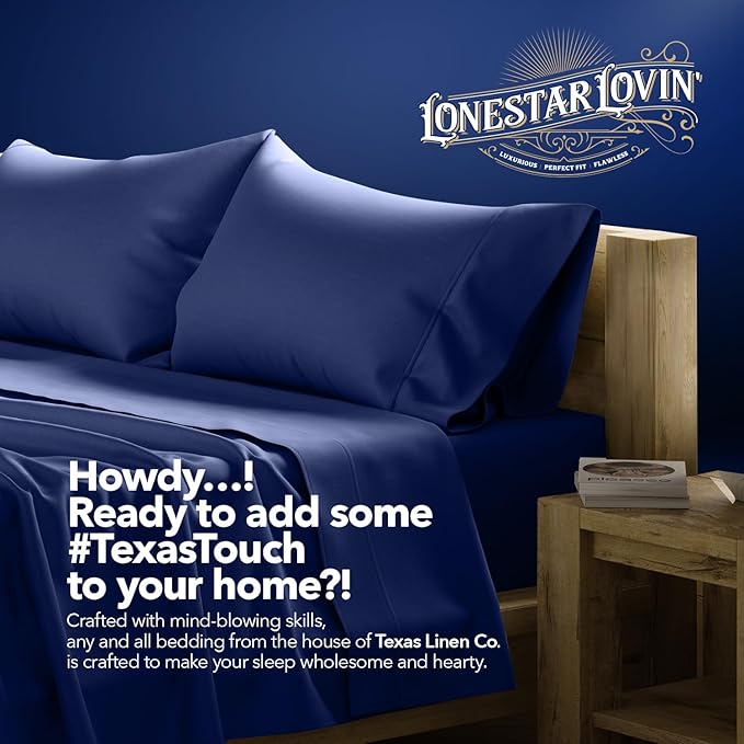 TEXAS LINEN CO. Luxuriously Soft 100% Cotton King Size Pillowcases, Navy Blue, Set of 2, Sateen Weave, Fade Resistant, Easy to Maintain