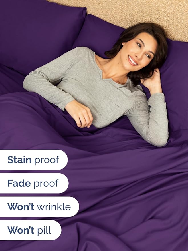 Extra Deep Queen Sheet Set - 4 Piece Breathable & Cooling Bed Sheets - Easily Fits 18 to 24 inch Mattress - Ultra Soft, Wrinkle & Fade Free w/ Extra Deep Pockets - Comfy Hotel Luxury Bedding - Purple
