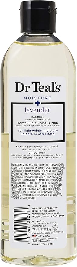 Dr Teal's Moisturizing Bath and Body Oil, Soothe & Sleep with Lavender Essential Oil, 8.8 fl oz