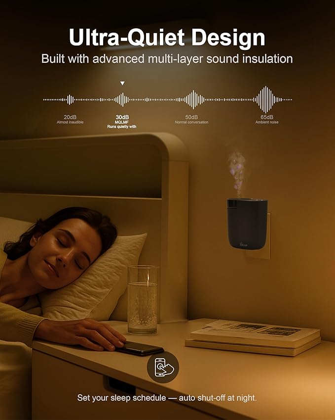 Plug in Diffuser - 800 Sq Ft,No Wobble Design,Secure Wall Fit,Timer Control&Scent Intensity Button,Bluetooth APP,Waterless Scent Diffusers Home,Essential Oil Plug in Wall Diffuser – Black
