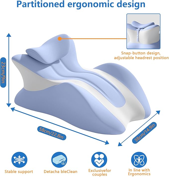 Memory Foam Wedge Pillow, Ergonomic Contoured Intimacy Couples Pillow, 27° Angled Neck Support Pillow Back Support Cushion, Multi-Functional Bed Position Pillow with Removable Cover Blue