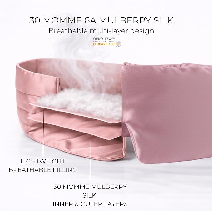 Nãgla. 30 Momme Mulberry Silk Sleep Mask - Luxury Eye Mask with Adjustable Strap, Breathable & Hypoallergenic, Oeko-TEX® Certified, Premium Gift Box (Pink)