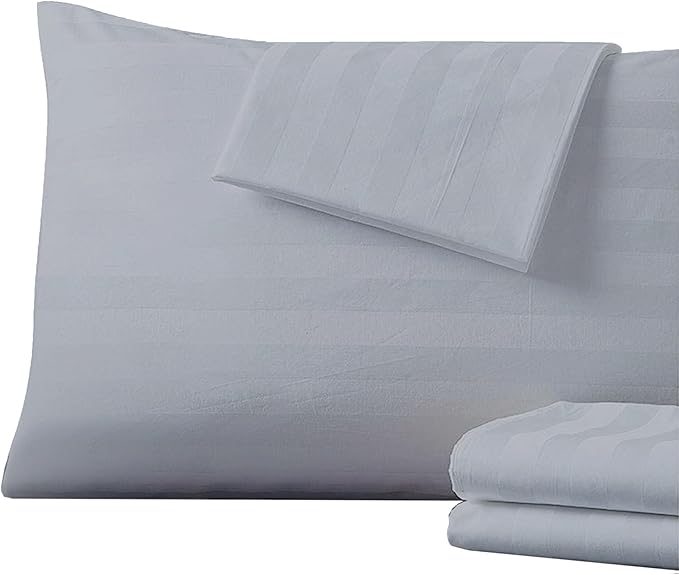 Pillow Protector Standard Size 100% Egyptian Cotton Pillow Covers, 400 Thread Count Sateen Weave Pillow Cases with Zipper Hidden, Breathable Non Noisy Easy Care, Set of 2(Striped Gray)