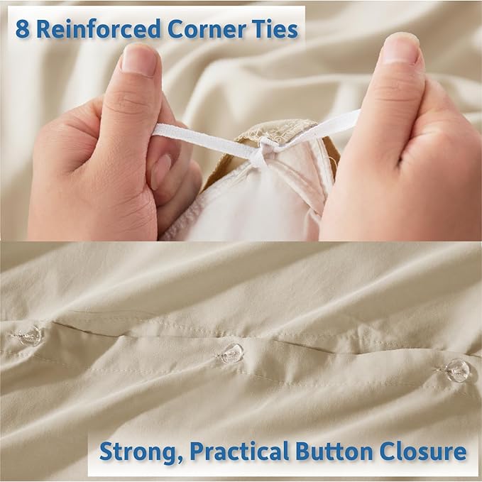 Nestl King Duvet Cover Set with Comforter Insert - Beige Cream 4 Piece 104x90 Duvet Cover & 2 Pillow Shams with White Quilted Down Alternative Comforter, Ultra Soft, All Season