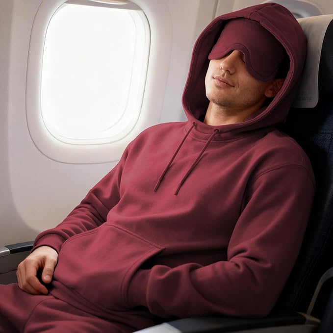 Ainangua Mens Oversized Pullover Essentials Hoodie with Eye Mask Built In Comfor Airplane Mode Travel Sleep Wearable Blanket