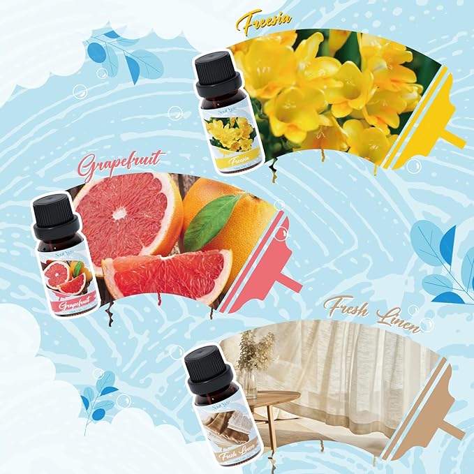 Soulorigin Housekeeping Fragrance Oils Set, Essential Oil Gift Set for Diffuser, Clean Scent Diffuser Oil, Use with Wool Dryer Balls - Lemon, Sweet Orange, White Tea, Fresh Linen, Freesia, Grapefruit
