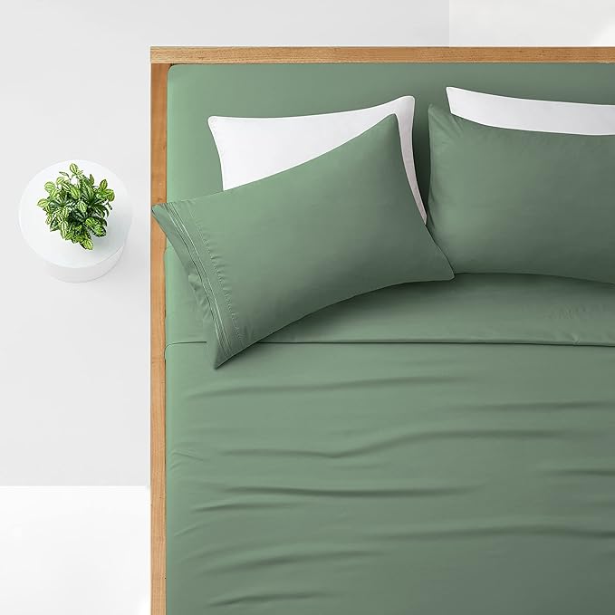 Manyshofu Microfiber Deep Pocket Twin Sheets Set - Hotel Luxury 1800 Thread Count Sheets & Pillowcases - Kids Bedding Set up to 16" Mattress - Sage Green Bed Sheets 10-16 Inch Deep Pockets - 3 Piece