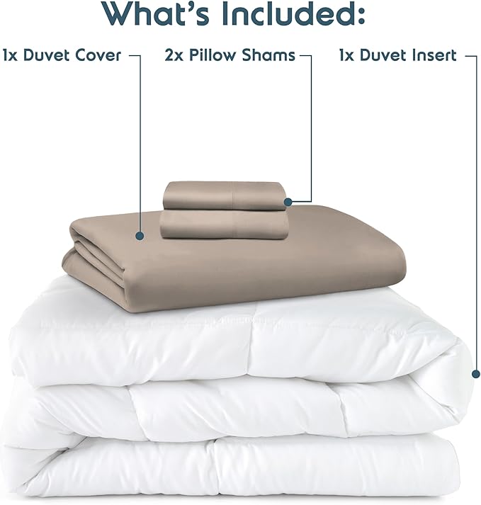 Nestl King Duvet Cover Set with Comforter Insert - Linen 4 Piece 104x90 Duvet Cover & 2 Pillow Shams with White Quilted Down Alternative Comforter, Ultra Soft, All Season