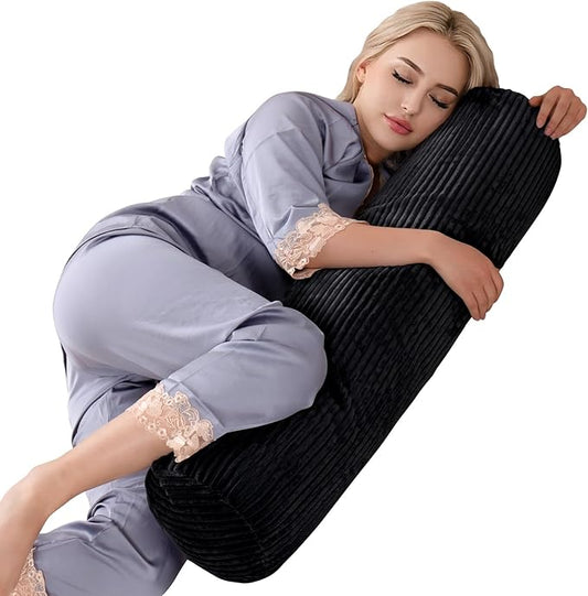 1 MIDDLE ONE Body Pillow for Adults, Long Bolster Pillow for Bed, Decorative Round Roll Hug Pillow with Corduroy Cover(Black, 35x7.87 Inch)