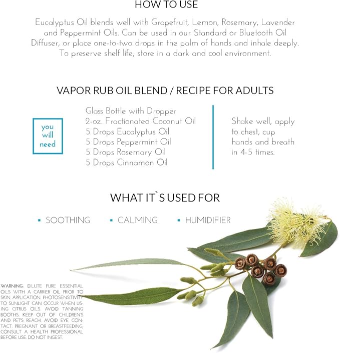 artnaturals 100% Pure Eucalyptus Essential Oil - (.5 Fl Oz / 15ml) - Undiluted Therapeutic Grade Fragrance - Soothe Calm and Humidify - for Aromatherapy Diffuser, Steam Room, Suana, HUmidifier