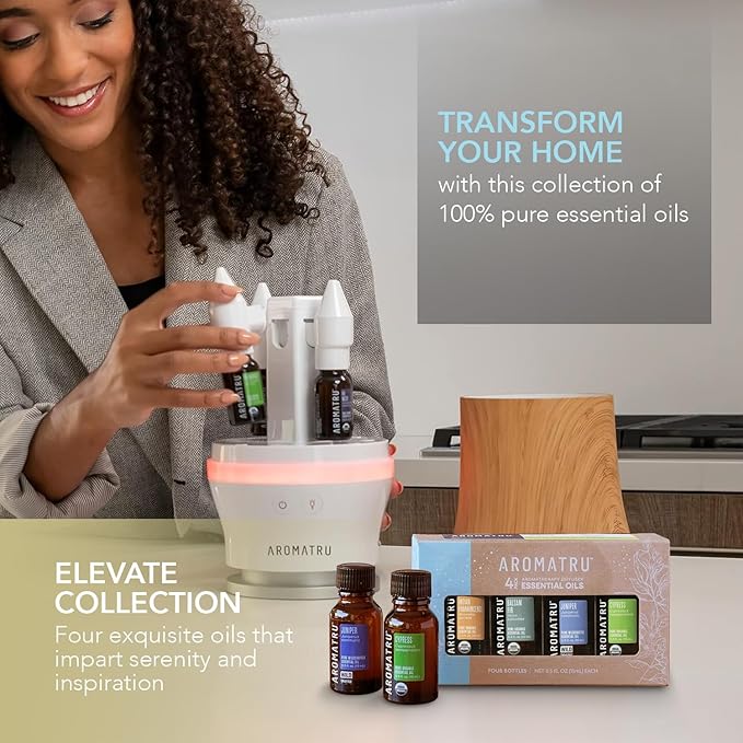 AromaTru Elevate Essential Oil Kit – Indian Frankincense, Balsam Fir, Juniper, and Cypress – Organic & Wildcrafted – ISO Certified – No Synthetic Fillers – Ethically Sourced