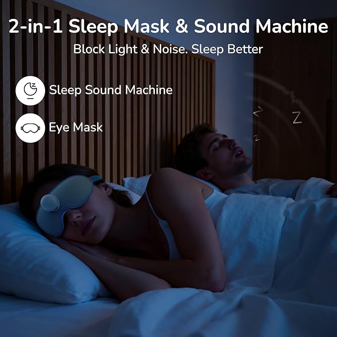 Housbay Sound Machine with Eye Mask for Sleeping, Nap & Bedroom, Blocks Snores & Prevents Early Wake-Ups for Light & Noise Sensitive Sleepers, Ice Blue