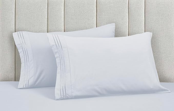 Mocassi Pillowcases 1800 Premium Hotel Quality - Easy Care, Smooth Weave, Wrinkle and Stain Resistant, Easy Slip-On, 2-Piece Set, Standard/Queen Pillowcase, White