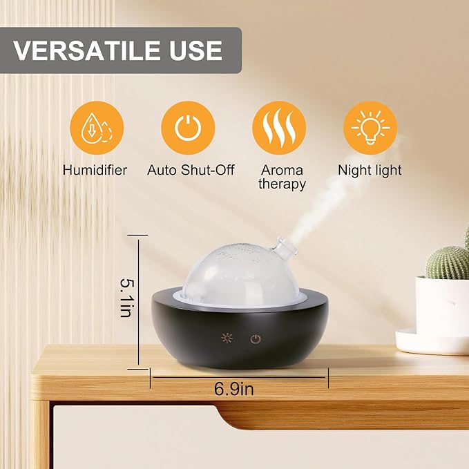 Glass Essential Oil Diffuser,Real Wood Base,The 2024 Upgrade Aromatherapy Diffuser,Aroma Diffuse Humidifier,LED Light in 7 Colors，Suitable for Home Office Bedroom-Black