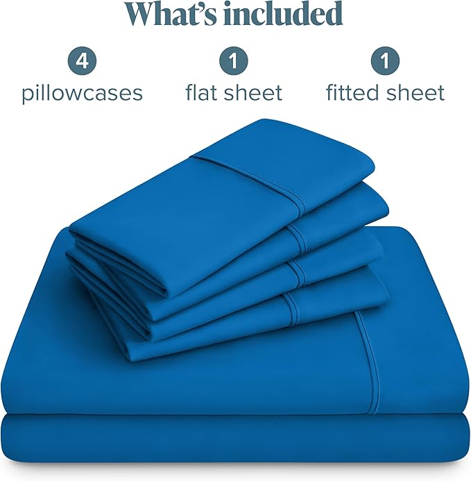 Bare Home Hotel Luxury Full Sheet Set, Extra Soft - 6 Piece Set - Deep Pockets - Easy Fit - Cooling & Breathable - Wrinkle, Fade, Stain Resistant - Includes 4 Pillowcases (Full, Medium Blue)