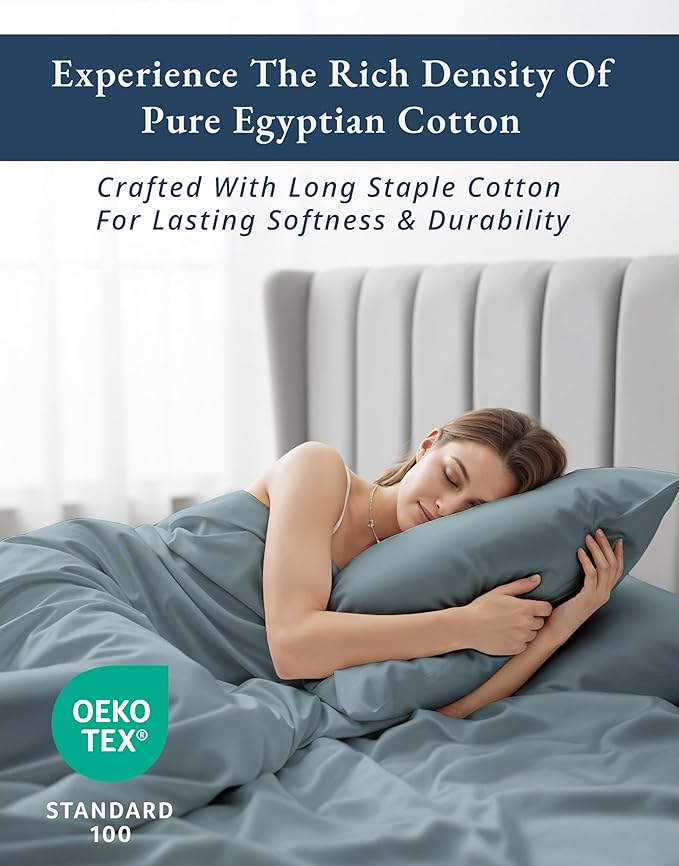 LANE LINEN Luxury Hotel Style 100% Egyptian Cotton Twin Sheets, Mercerized Cotton, Sily Finish, No Pill Fade Resistant Sustainably Produced Twin Bedding Sheets & Pillowcases - French Blue