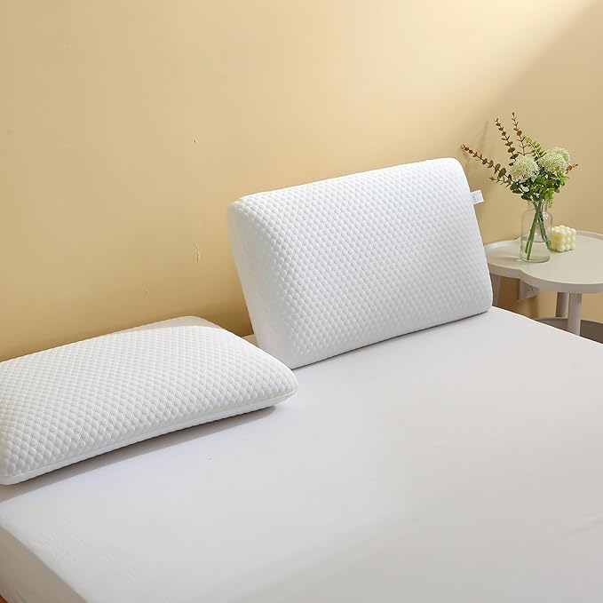 CSDLF Memory Foam Bed Pillows, Pillow for Side and Back Sleeper, Pillow for Neck Pain Relief, Washable Removable Cover, Soft, White (Standard)
