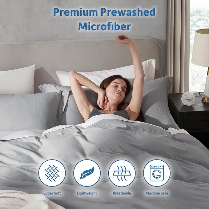 Nestl Light Grey Duvet Cover Full Size - Soft Double Brushed Full Size Duvet Cover Set, 3 Piece, with Zipper Closure, 1 Duvet Cover 80x90 inches and 2 Pillow Shams