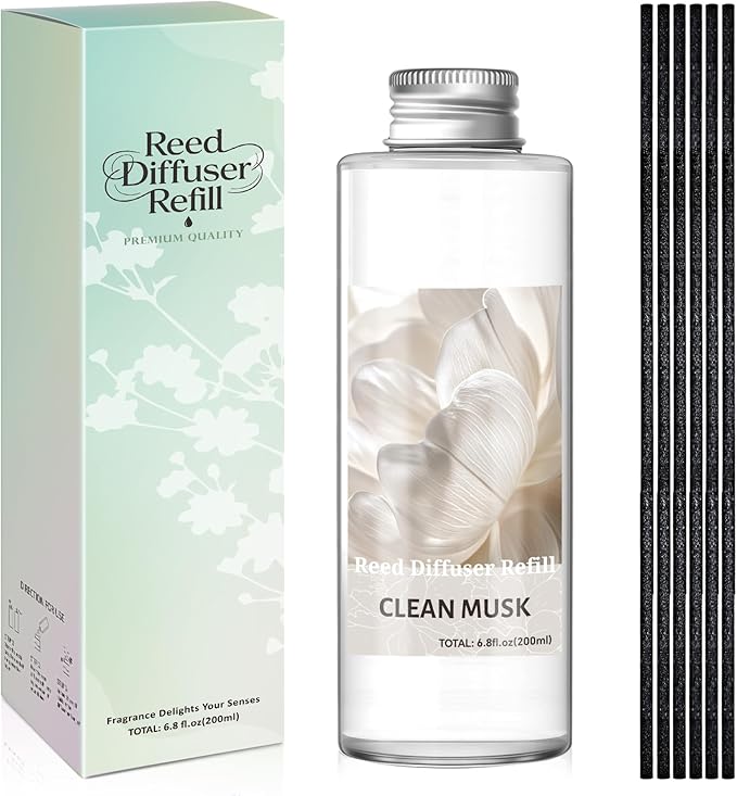 SCENTORINI Reed Diffuser Oil Refill, Clean Musk Essential Oil 6.76 Fl Oz, Natural Long Lasting Aromatherapy Fragrance Oil for Home Bedroom Bathroom Office Spa Air Freshener Home Decor